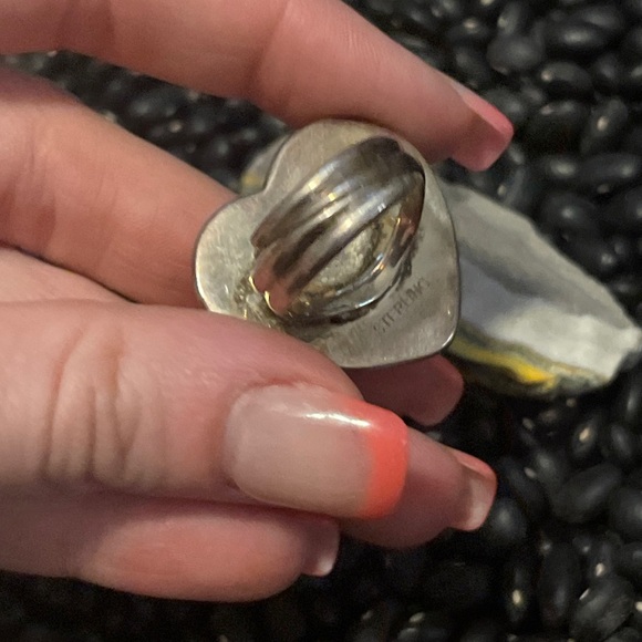 Sterling Silver Native American Sw Orange Spiny Turquoise Mix Heart Ring Adjust - Picture 6 of 9